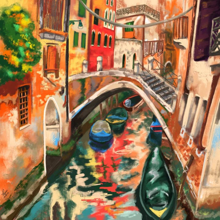 A lovely digital painting of Venice overflowing with colours