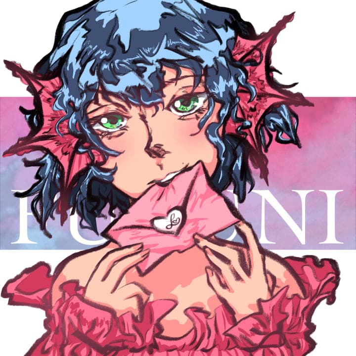 A digital drawing of  a mermaid holding a love letter with her mouth